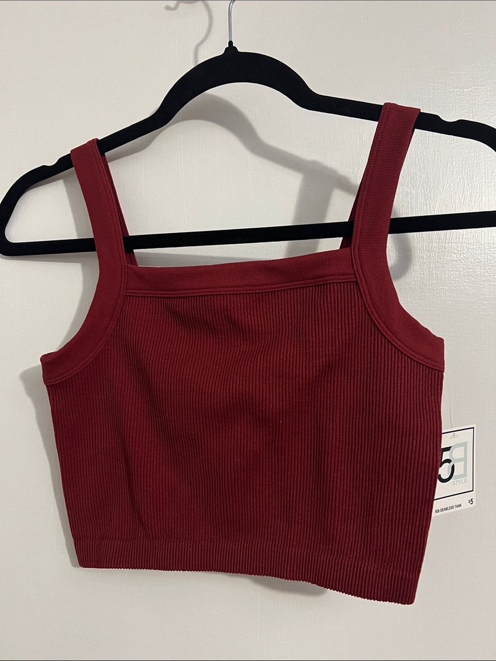 Square-Neck Ribbed Crop Tank Top - Burgundy